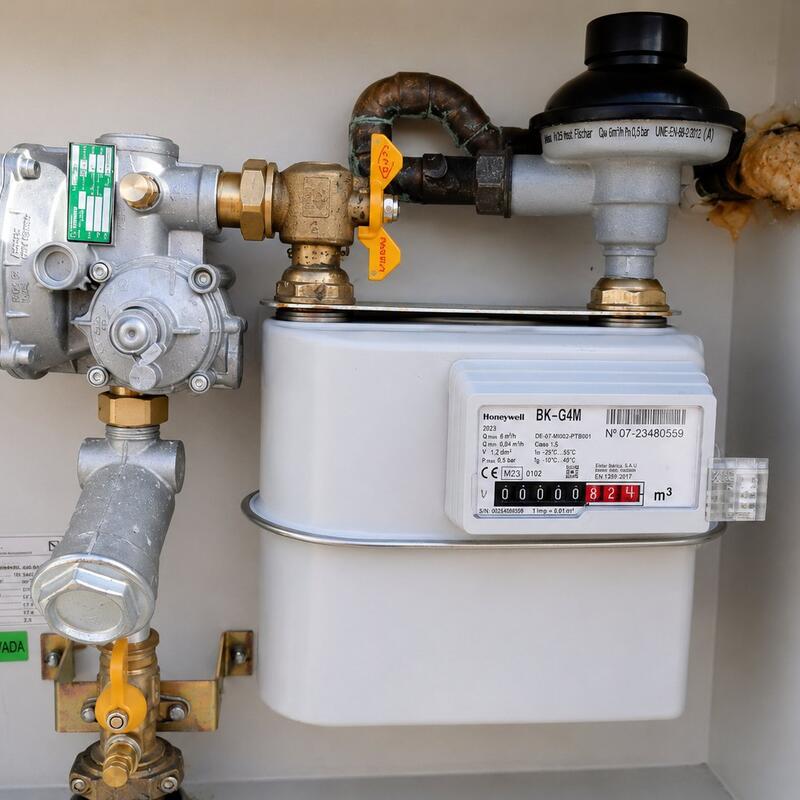 Instalación de gas con regulador y contador
